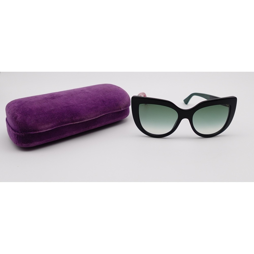 Gucci GG0164SN 003 Cat Eye Sunglasses Black Green Red Web with Case Bee Logo